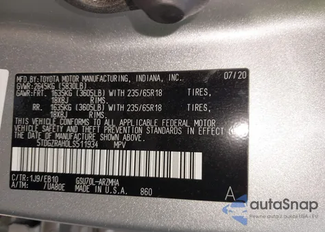 2020 Toyota Highlander Xle from USA, damaged, VIN 5TDGZRAH0LS511934